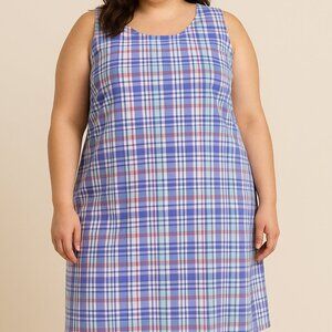 L.L. Bean Plaid Cotton Shift Dress Size 20 Sleeveless Knee Length